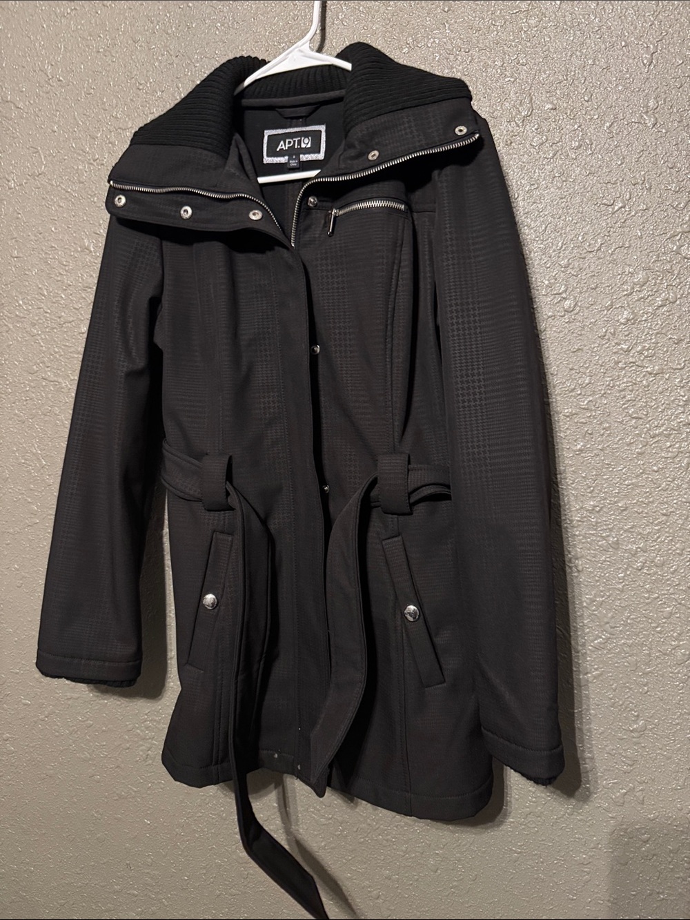 Apt. 9 Black Belted Hooded Coat with Zip Pocket